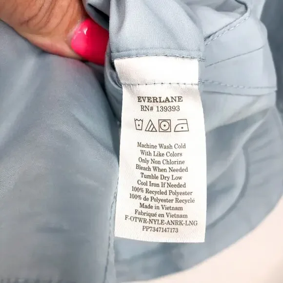 EVERLANE Womens The ReNew Anorak Rain Coat XXS Seaglass Blue Water-Repellent NWT